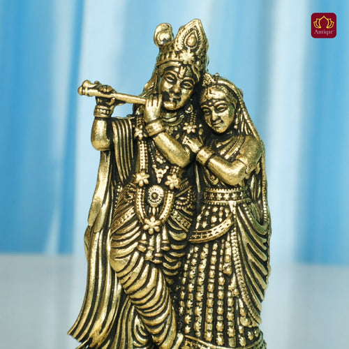 Brass Designer Radhakrishna Idol - 8.5cm | Antique Finish | Spiritual Idol for Temple & Home Decor