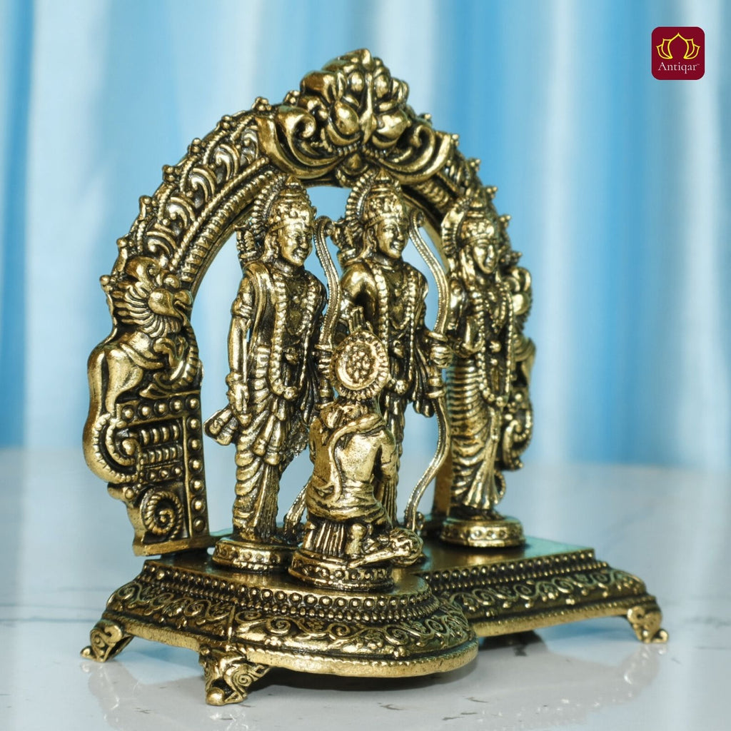 Brass Ram Darbar - 7.5cm | Antique Golden Finish | Spiritual Idol for Temple & Home Decor