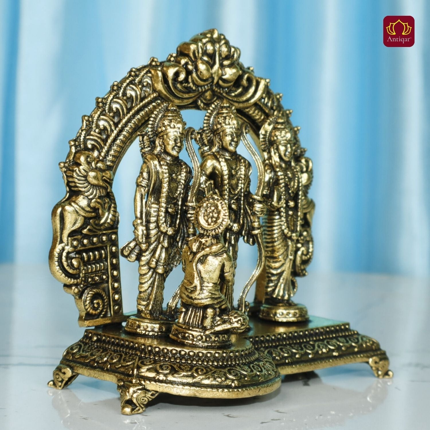 Brass Ram Darbar - 7.5cm | Antique Golden Finish | Spiritual Idol for Temple & Home Decor