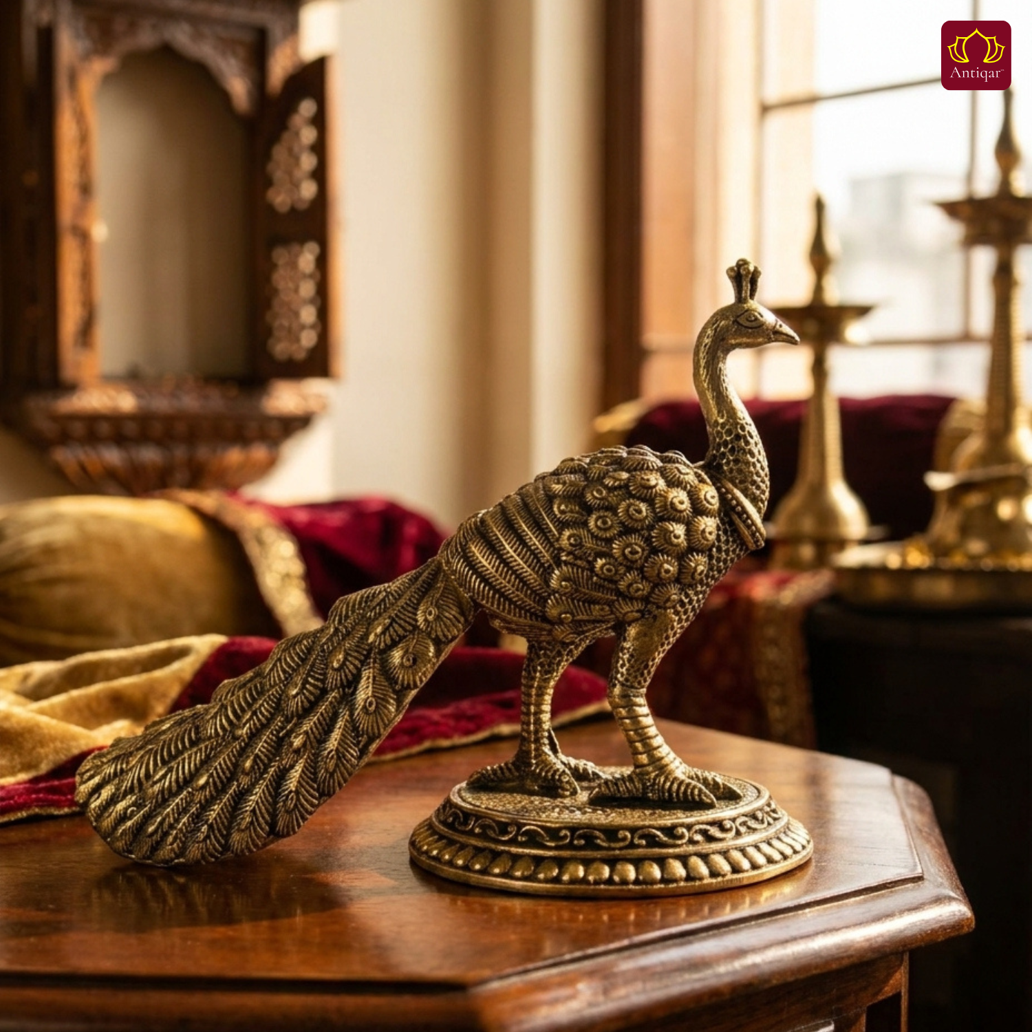 Brass Peacock Showpiece – 8 cm | Antique Finish | Handcrafted Decor for Temple, Table & Home