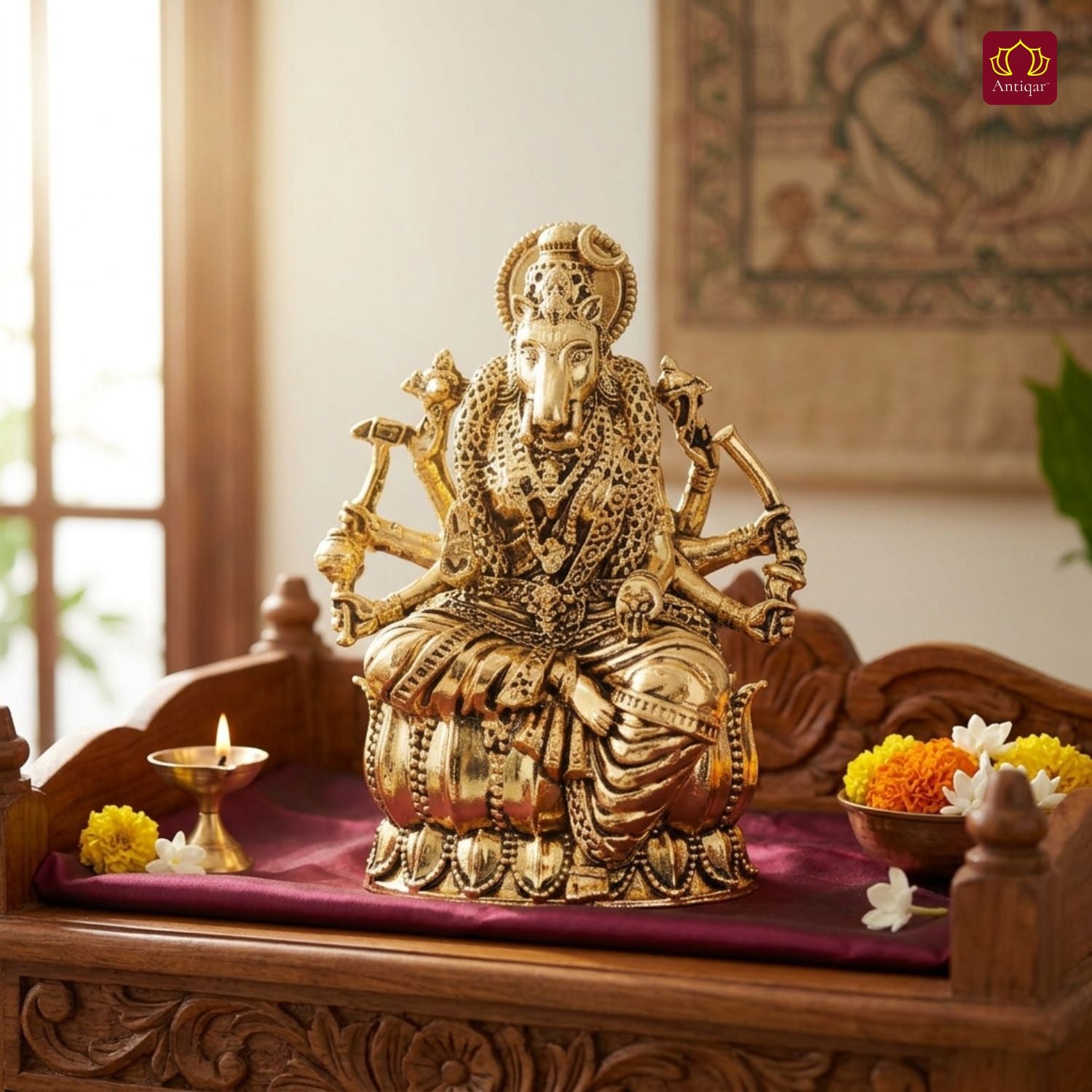 Brass Varahi Mata Idol - 5cm | Golden Finish | Spritual use for Home, Temple & Car dashboard Decor
