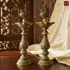 Brass Peacock Oil Lamp –20 cm | Antique Finish | Handcrafted Decor for Temple, Table & Home (Pack of 2)