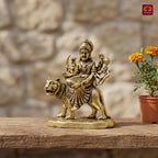 Brass Miniature Sherawali Maa Idol - 4cm | Antique Finish | Spritual use for Home, Temple & Car Dashboard Decor