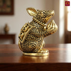 Brass Mooshak Raj (Rat ) Idol – 7.5 cm | Antique Golden Finish | Spiritual Use for Home, Temple & Car Dashboard Decor