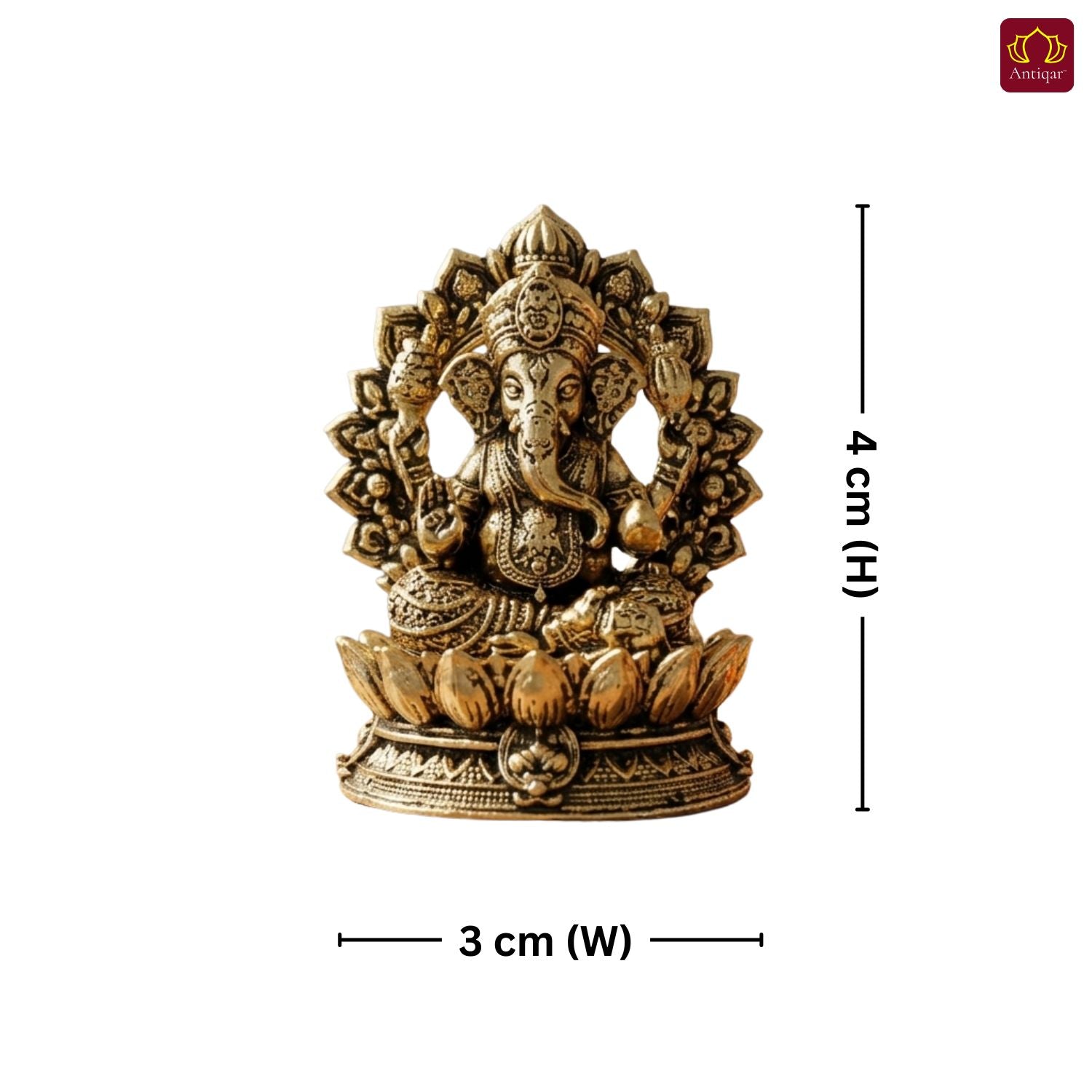 Brass Ganesh JI Idol - 4cm | Golden Finish | Spiritual Decor for Temple, Home & Car Dashboard