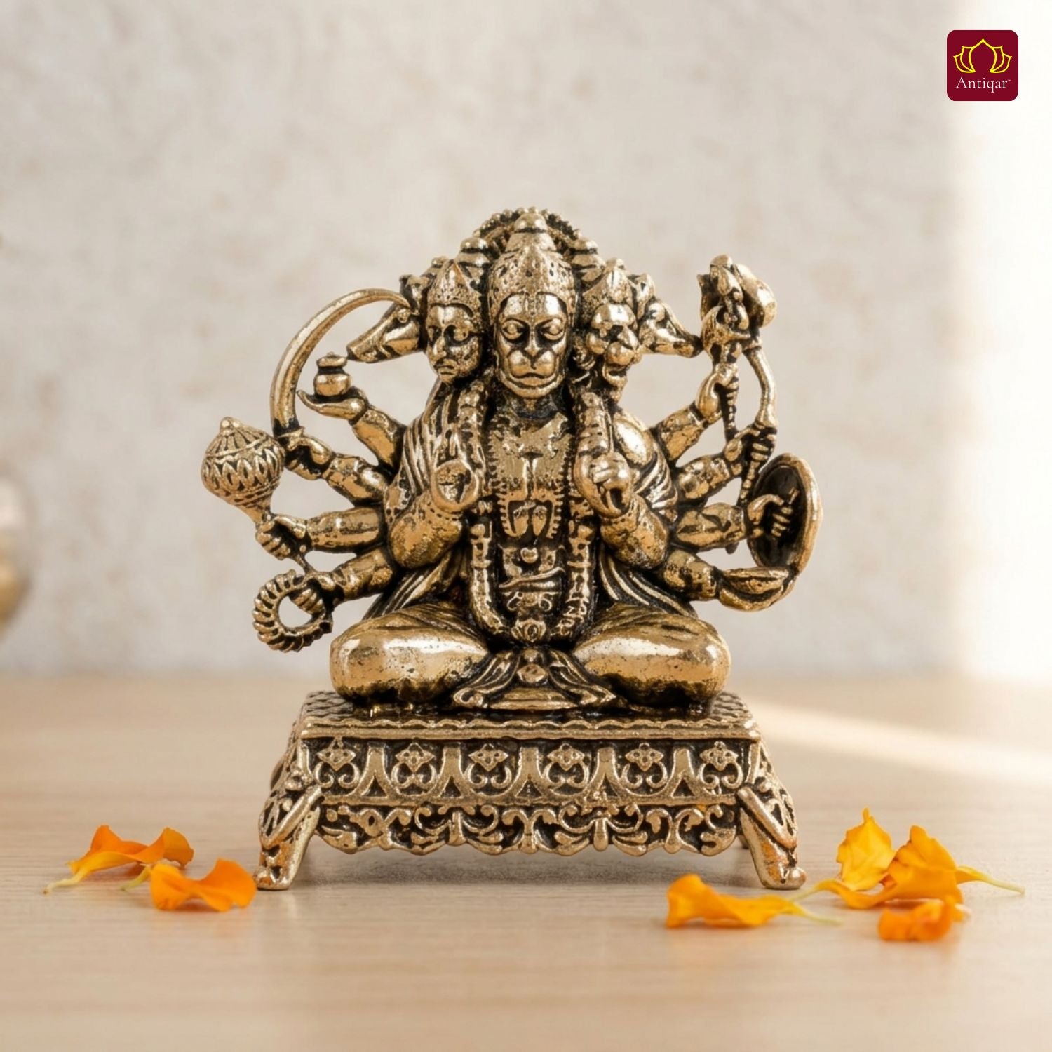Brass Panchmukhi Hanuman Idol -4.5cm | Golden Finish | Spritual use for Home, Temple & Car Dashboard Decor