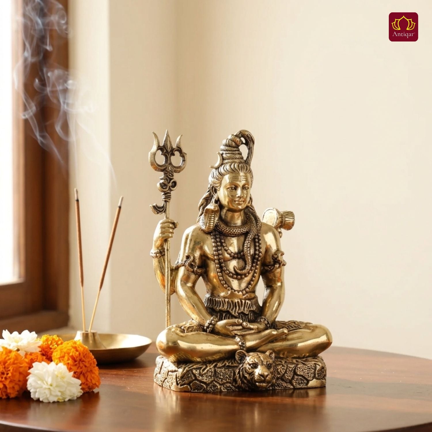 Brass Shiv Ji Idol - 5cm | Golden Finish | Spiritual Idol for Temple & Home ,Car Decor