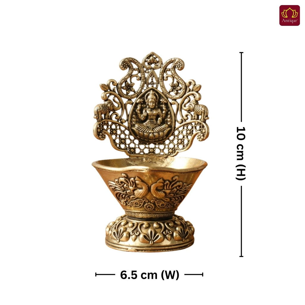 Brass Diya Laxmi Design - 10cm | Antique Finish | Spritual use for Pooja, Temple & Festival Decor