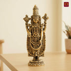 Brass Tirupathi Balaji Idol - 10cm | Golden Finish | Handcrafted Idol for Temple, Home & Car Dashboard
