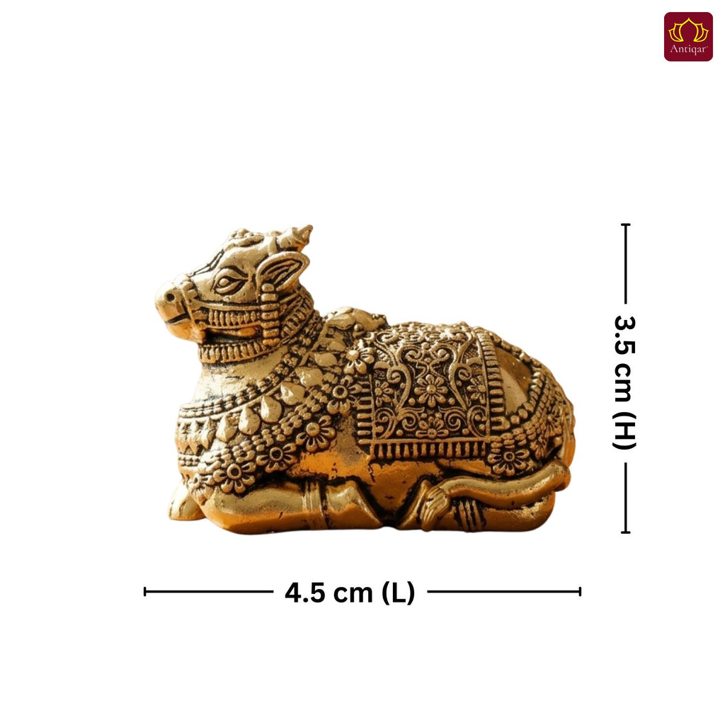 Brass Nandi Figurine - 3.5cm | Golden Finish | Spritual use for Home, Temple & Car Dashboard Decor