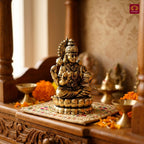 Brass Lakshmi JI Idol - 4cm | Golden Finish | Spiritual Decor for Temple, Home & Car Dashboard
