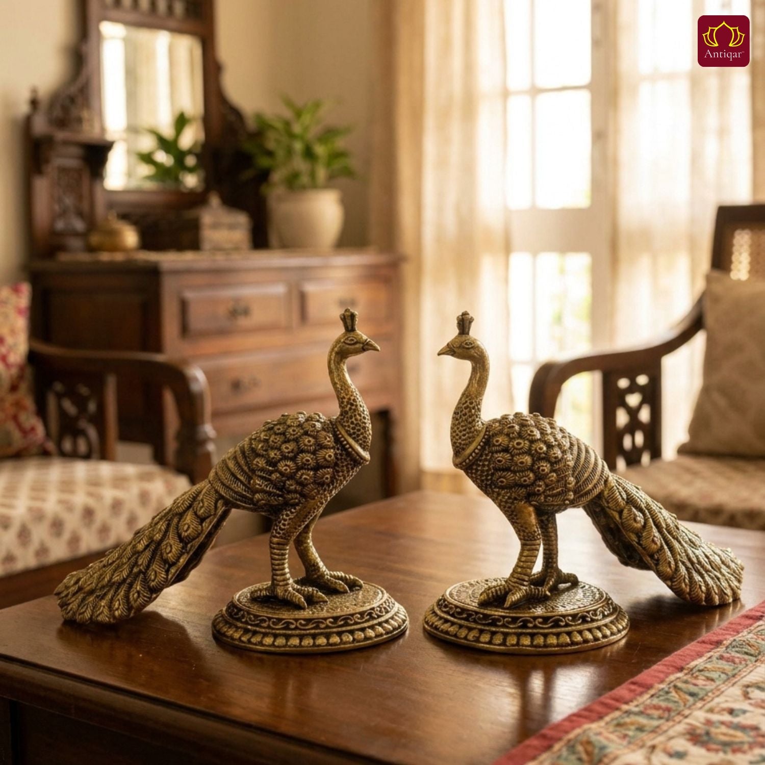 Brass Peacock Showpiece – 8 cm | Antique Finish | Handcrafted Decor for Temple, Table & Home (Pack of 2)