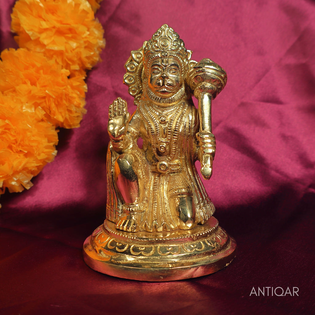 Brass Hanuman Ji Idol – 12 cm | Handcrafted Spiritual Idol for Temple, Home & Car Dashboard Decor