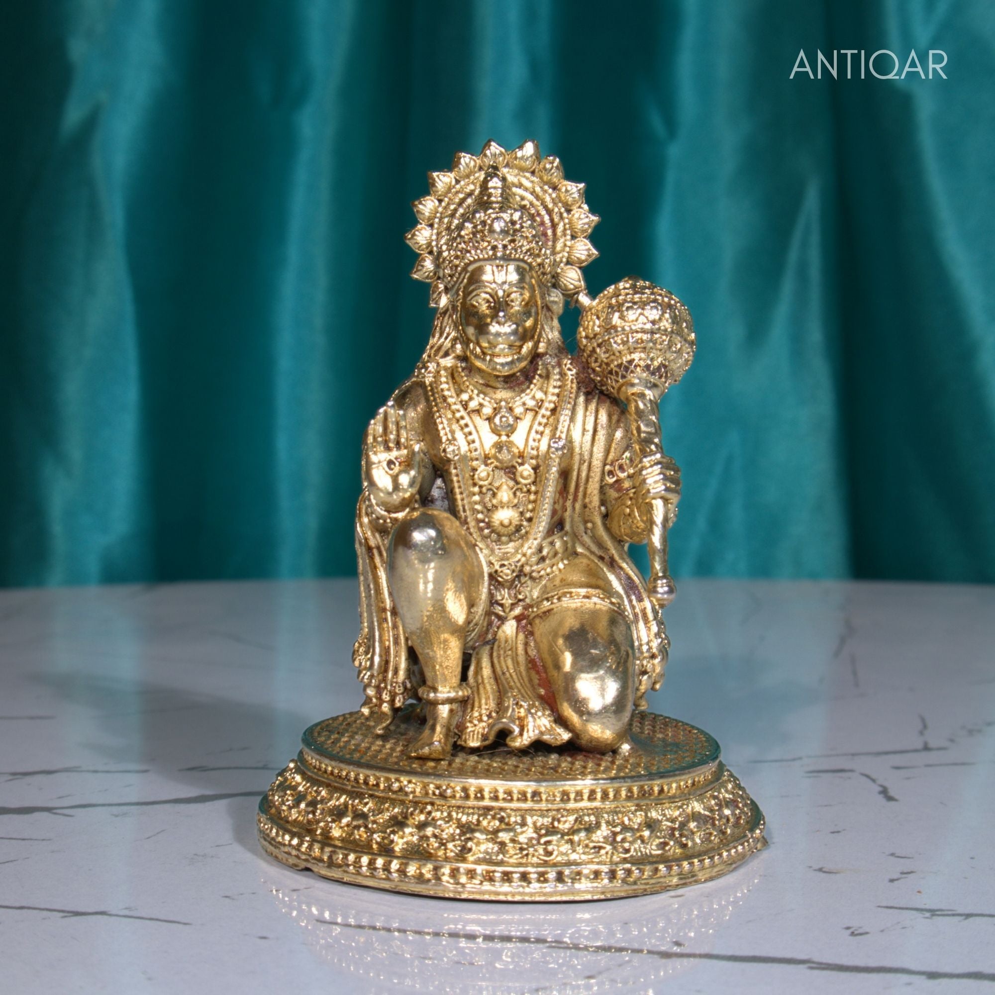 Brass Vintage Base Sitting Hanuman Ji Idol – 8cm | Antique Finish | Spiritual Idol for Temple, Home & Car Dashboard Decor