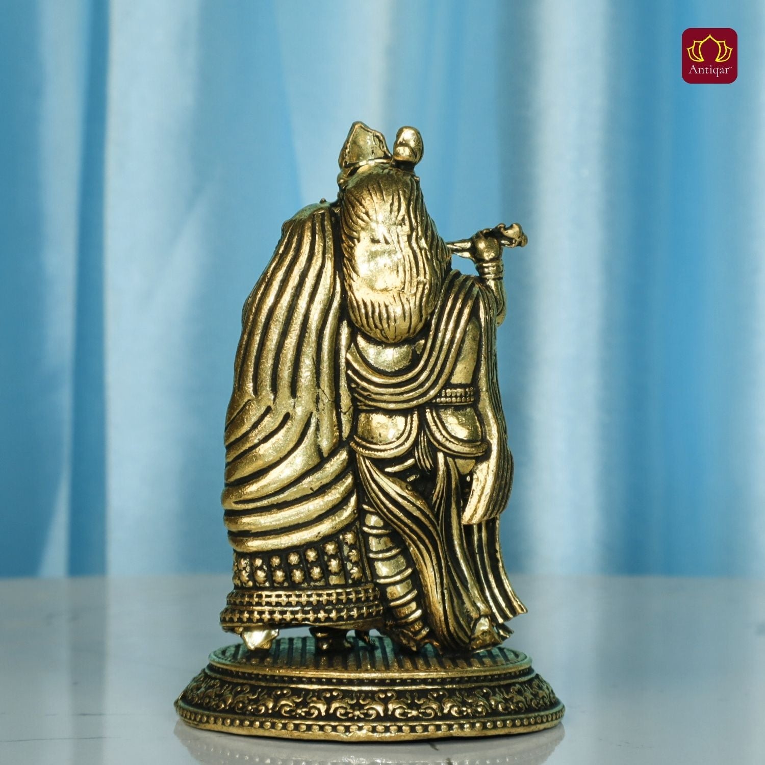 Brass Designer Radhakrishna Idol - 8.5cm | Antique Finish | Spiritual Idol for Temple & Home Decor