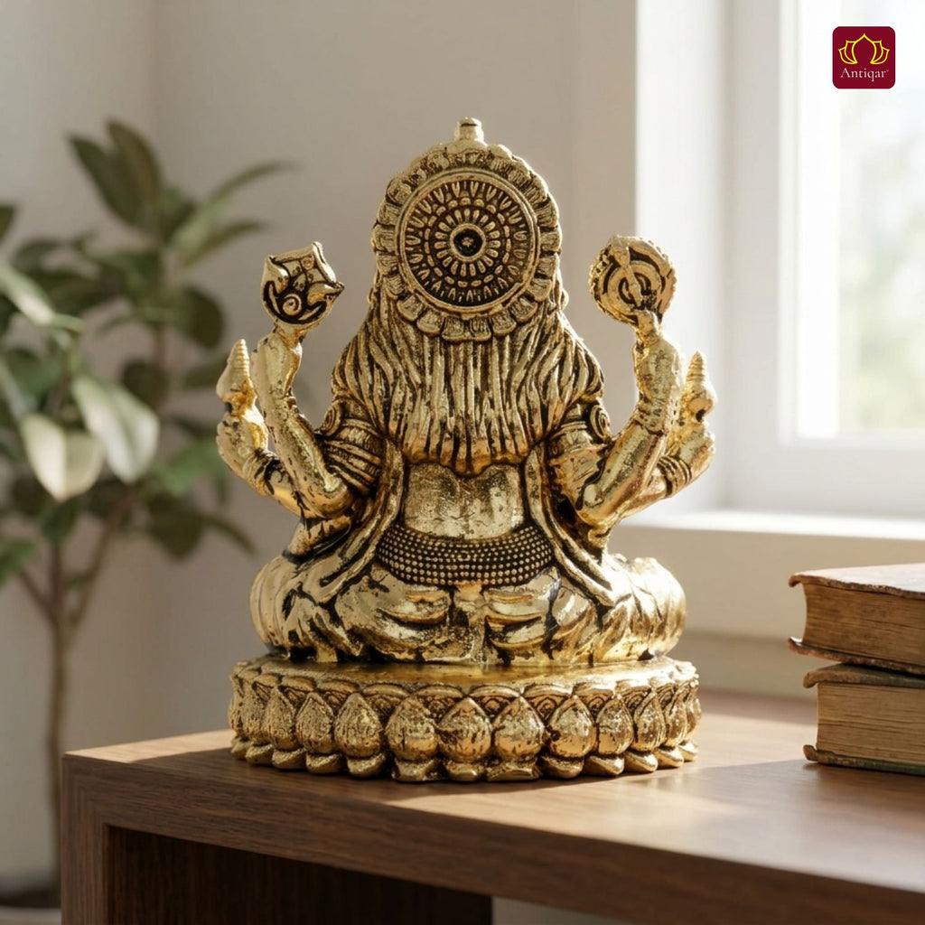 Brass Narsimha Ji Idol - 7.5cm  | Golden Finish | Spiritual Idol for Home, Office, Workshop, Temple & Car Dashboard Decor