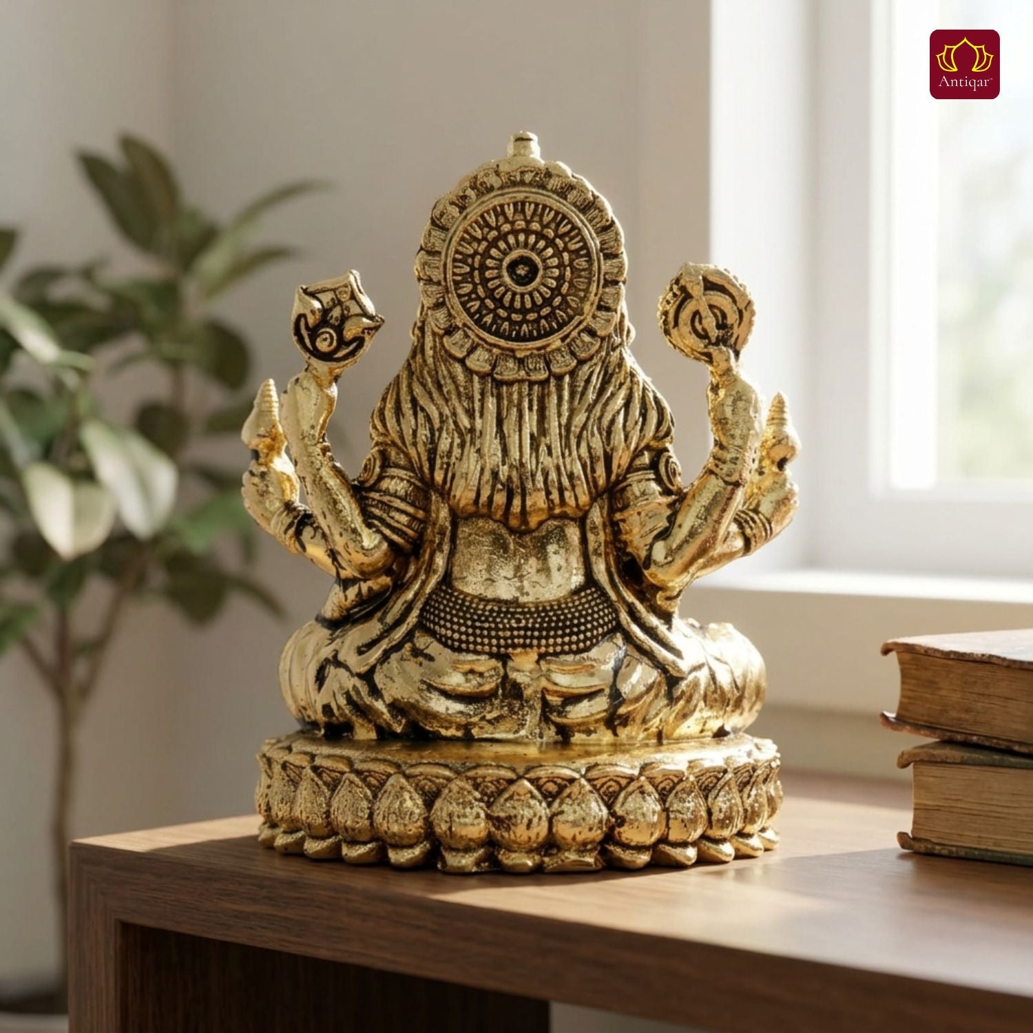 Brass Narsimha Ji Idol - 7.5cm  | Golden Finish | Spiritual Idol for Home, Office, Workshop, Temple & Car Dashboard Decor