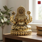 Brass Narsimha Ji Idol - 4.5cm  | Golden Finish | Spiritual Idol for Home, Office, Workshop, Temple & Car Dashboard Decor