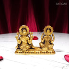 Brass Ganesh Laxmi Idol - 7.5 cm | Antique Finish | Spiritual Idol for Temple & Home Decor (One Set)
