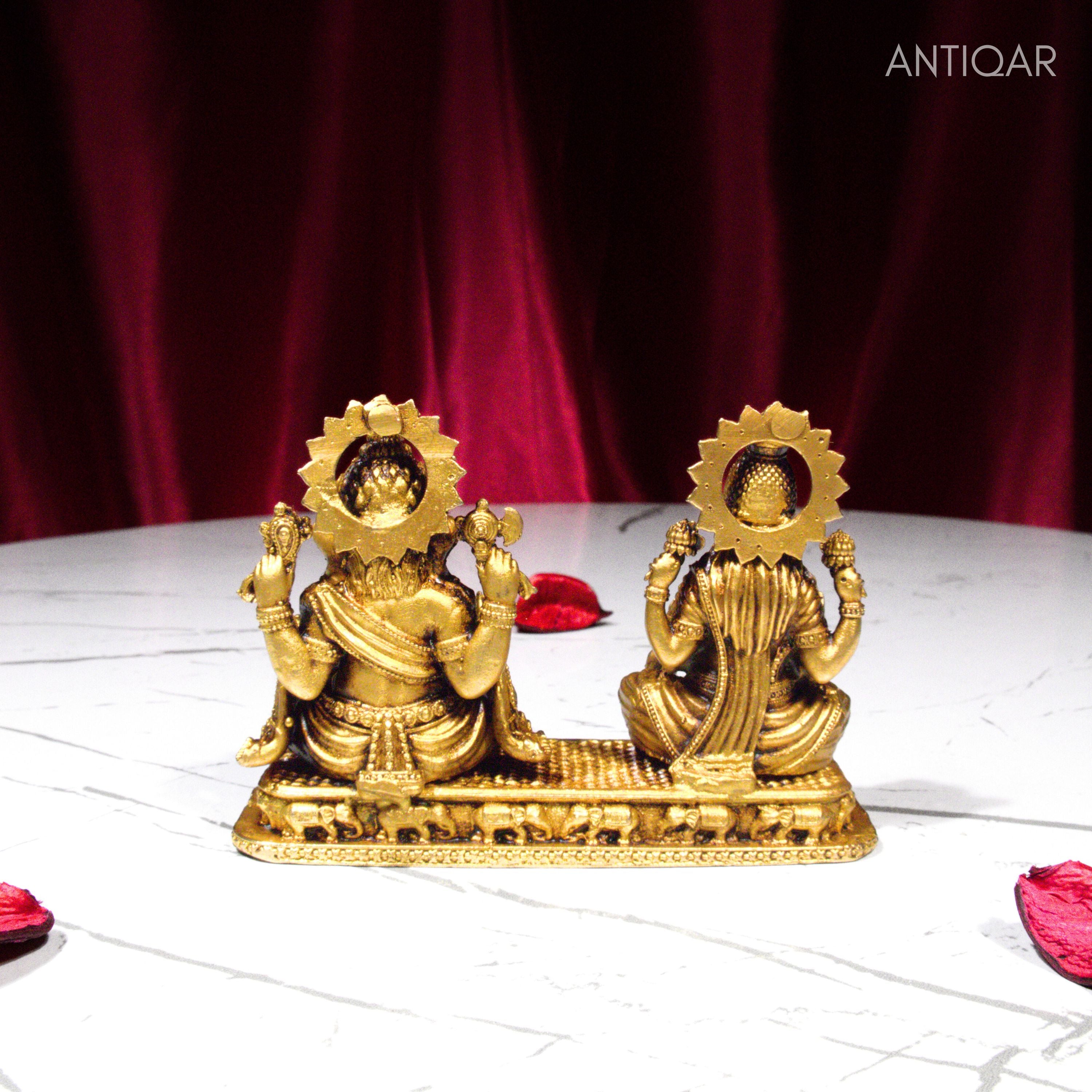 Brass Ganesh Laxmi Idol - 7.5 cm | Antique Finish | Spiritual Idol for Temple & Home Decor (One Set)