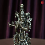 Brass Lord Krishna Idol Playing with Flute - 15cm | Antique Finish | Handcrafted Artwork | Home & Office Decor | Ideal for Gifting & Spiritual Blessings