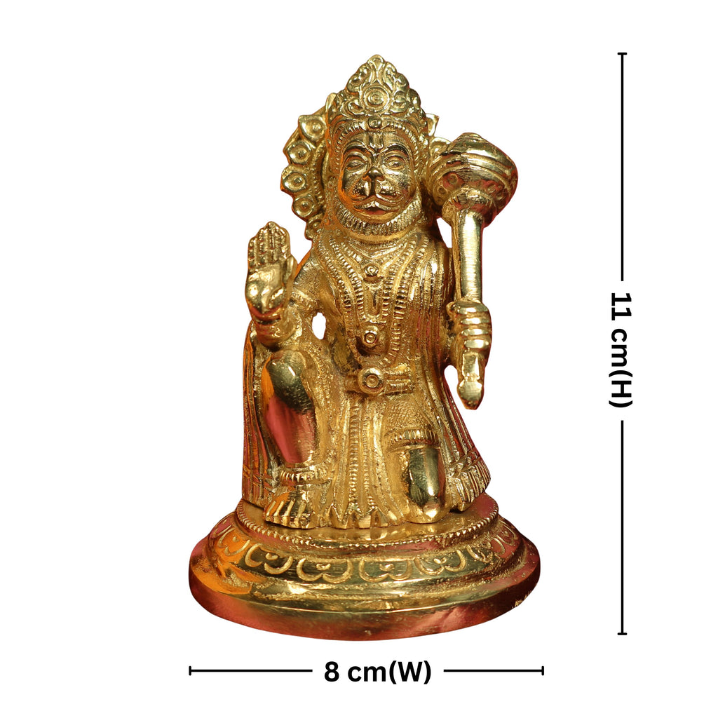 Brass Hanuman Ji Idol – 12 cm | Handcrafted Spiritual Idol for Temple, Home & Car Dashboard Decor