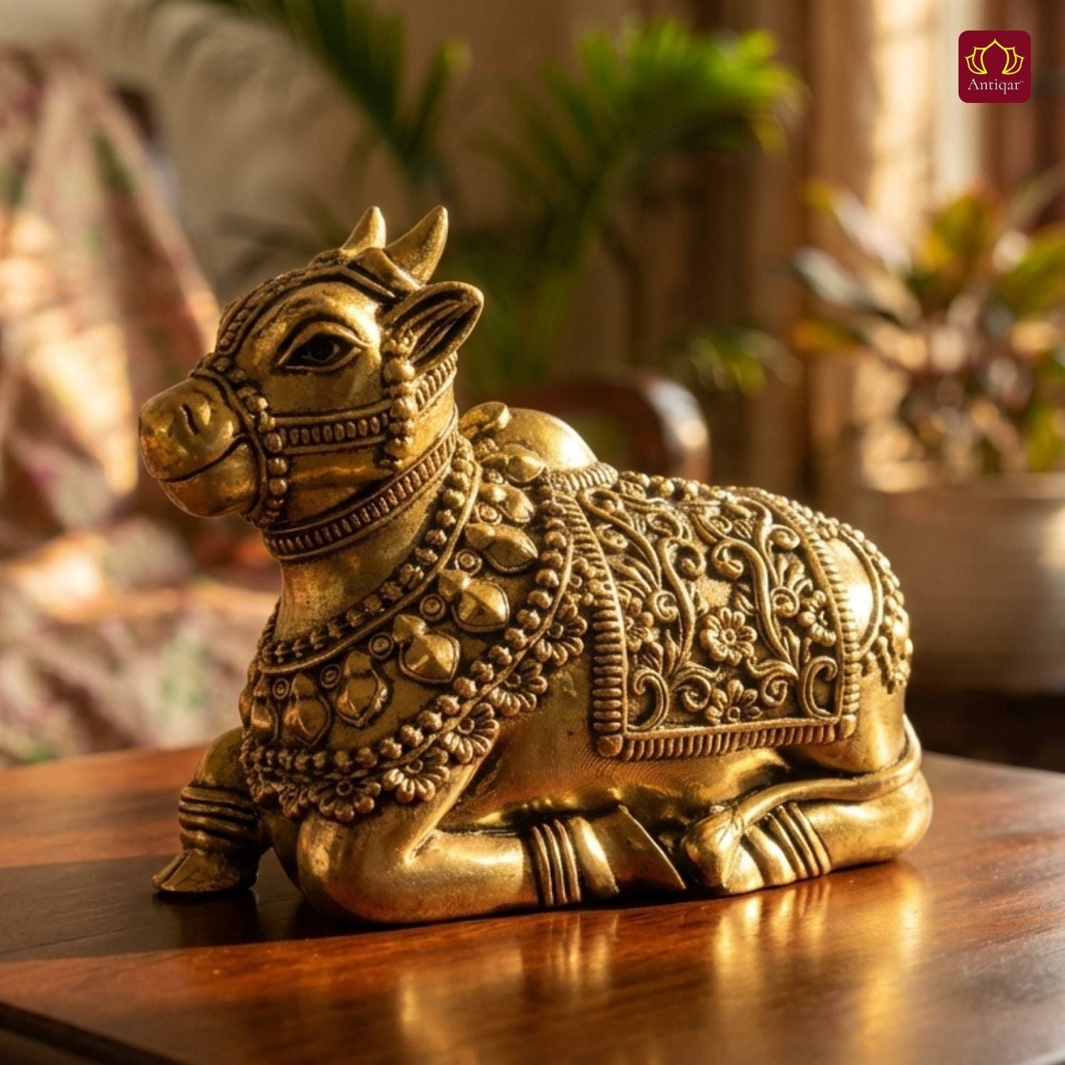 Brass Nandi Figurine - 6cm | Antique Finish | Spritual use for Home, Temple & Car Dashboard Decor