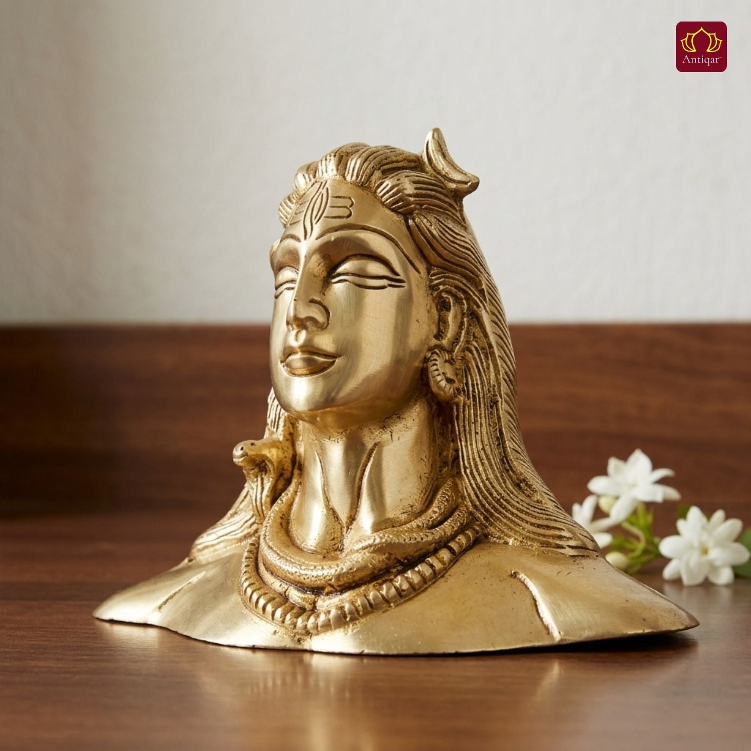Brass Adiyogi Lord Shiva Idol - 11cm | Antique Finish | Spiritual Idol for Temple & Home Decor