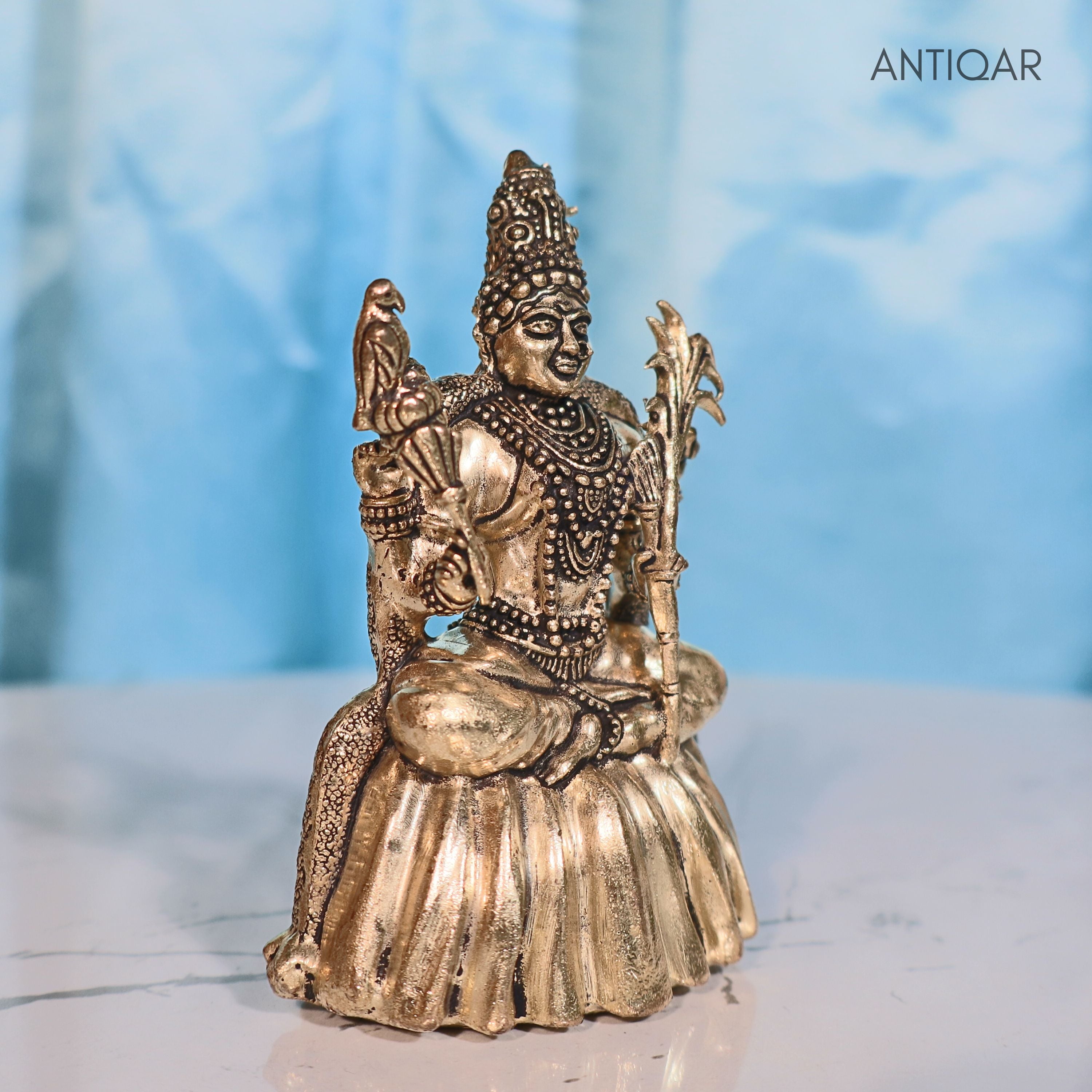 Brass Rajrajeshwari Deviji Idol - 8cm | Antique Finish | Religious Idol for Home, Temple & Car Dashboard Decor
