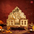 Brass Laddu Gopal Singhasan – 16.5cm | Antique Golden Finish | Handcrafted Medium Size Throne for Temple, Home & Festival Decor