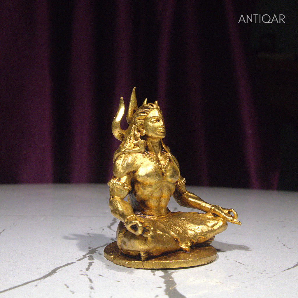 Brass Adiyogi Statue - 5cm | Antique Golden Finish | Spiritual Idol for Temple & Home Decor