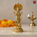Brass Vishnu Ji Idol - 9cm| Standing on Lotus | GoldenFinish | Spiritual Decor for Temple, Home & Car Dashboard