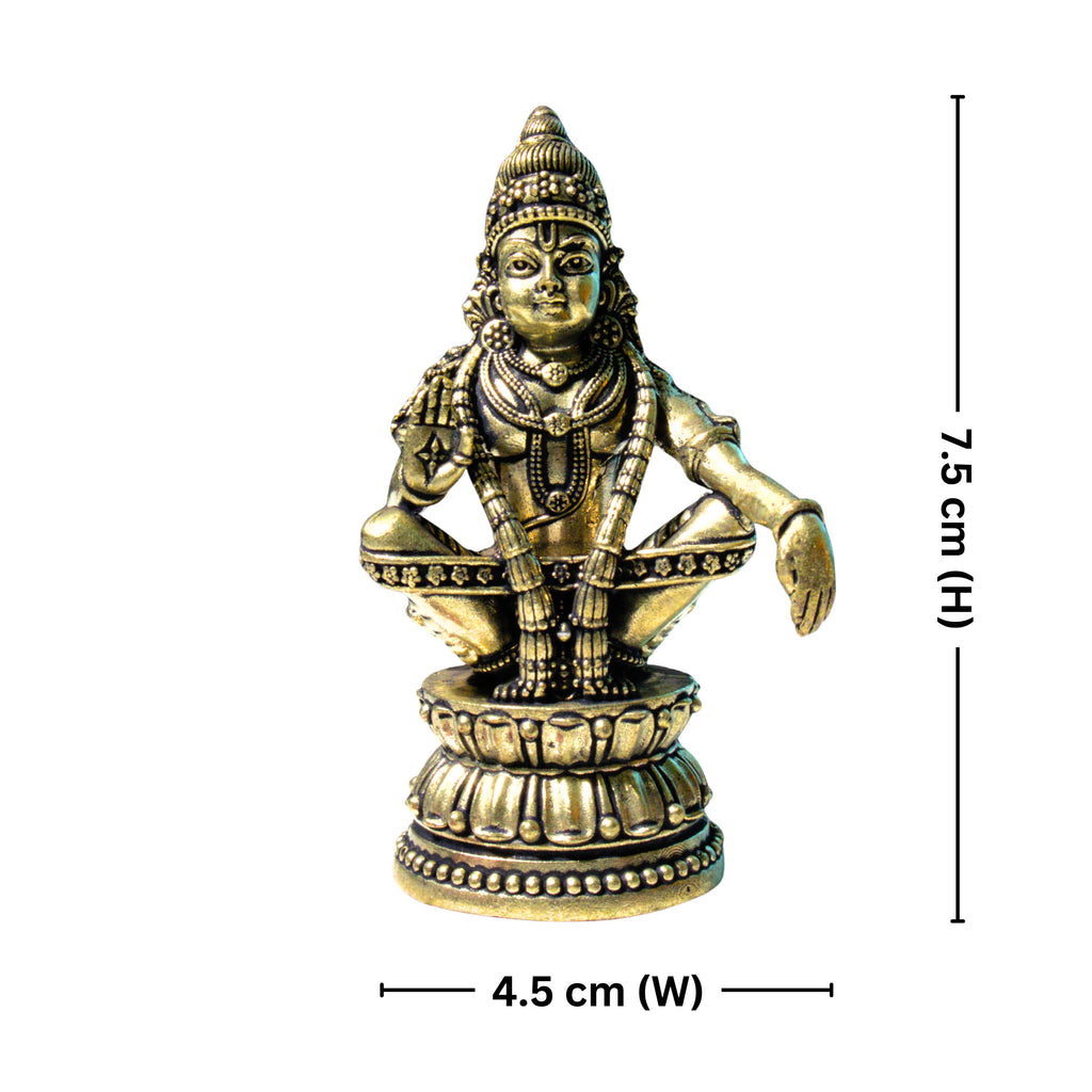 Ayyappan Swami Ji Idol - 7.5cm | Antique Finish | Handcrafted Idol for Temple, Home & Car Dashboard