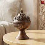 Antique Brass Tibetan Incense Burner - 11cm | Antique Patina Finish | Decorative Vessel use for Meditation , Rituals & Aromatherapy