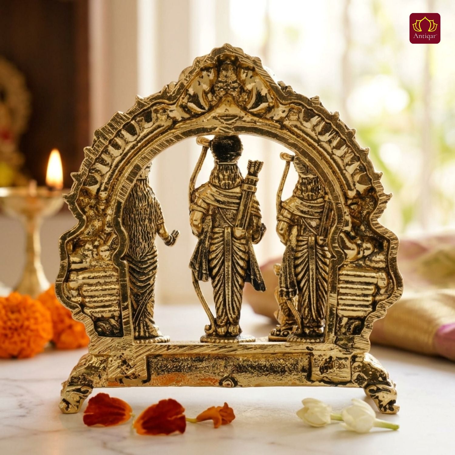 Brass Ram Darbar - 8.5cm | Golden Finish | Spiritual Idol for Temple & Home Decor