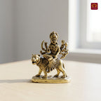 Brass Miniature Sherawali Maa Idol - 4cm | Antique Finish | Spritual use for Home, Temple & Car Dashboard Decor