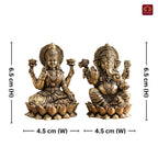 Brass Ganesh Laxmi pair Idol - 6.5cm| Sitting on Lotus | Antique Finish | Spiritual Decor for Temple, Home & Car Dashboard