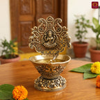 Brass Diya Laxmi Design - 10cm | Antique Finish | Spritual use for Pooja, Temple & Festival Decor