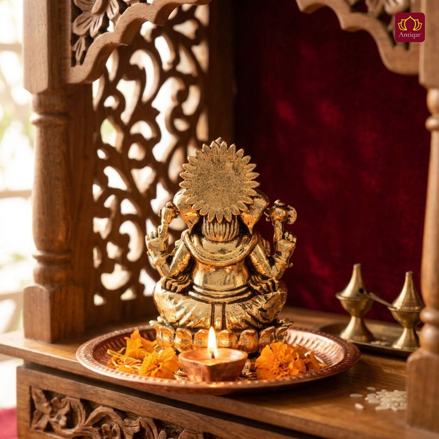 Brass Ganesh JI Idol - 4.5cm | Golden Finish | Spiritual Decor for Temple, Home & Car Dashboard