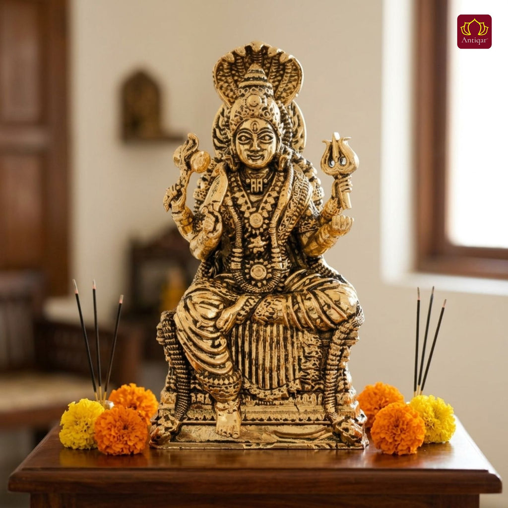 Brass Kurmuri Mariamman Idol – 10 cm | Golden Finish | Spiritual Use for Home, Temple & Car Dashboard Decor