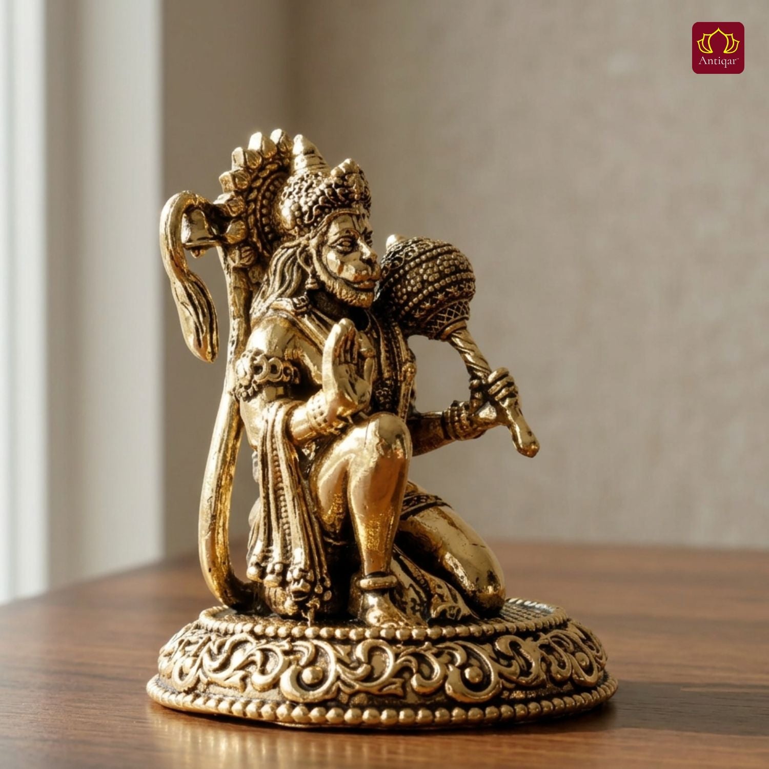 Brass Hanuman Ji Idol - 5cm | Golden Finish | Handcrafted Statue for Temple, Home Decor & Car Dashboard
