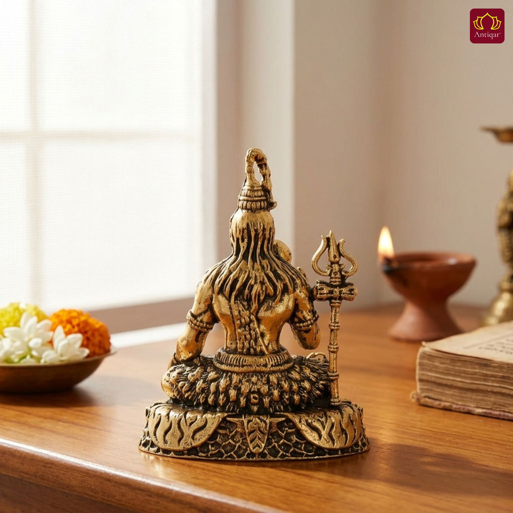 Brass Shiv Ji Idol - 5 cm | Antique Finish | Spiritual use for Temple, Home & Car Decor