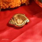 Brass Shankh Shape Diya – 2.5 cm | Antique Golden Finish | Handcrafted Pooja diya for Temple, Home & Festival Decor