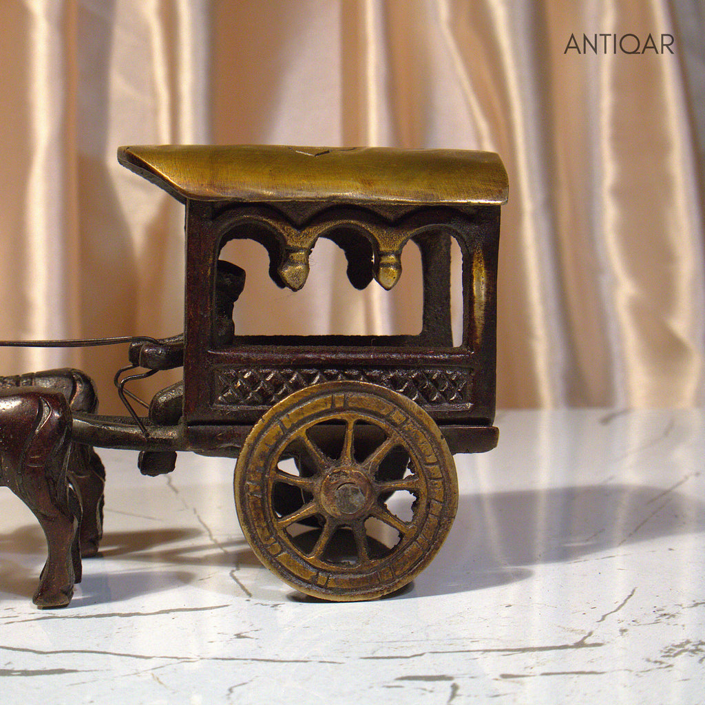 Brass Designer Roof Bullock Cart Golden Showpiece -7.5 | Antique Brown Finish | Handicraft Decorative Showpiece for Home, Table & Office Decor