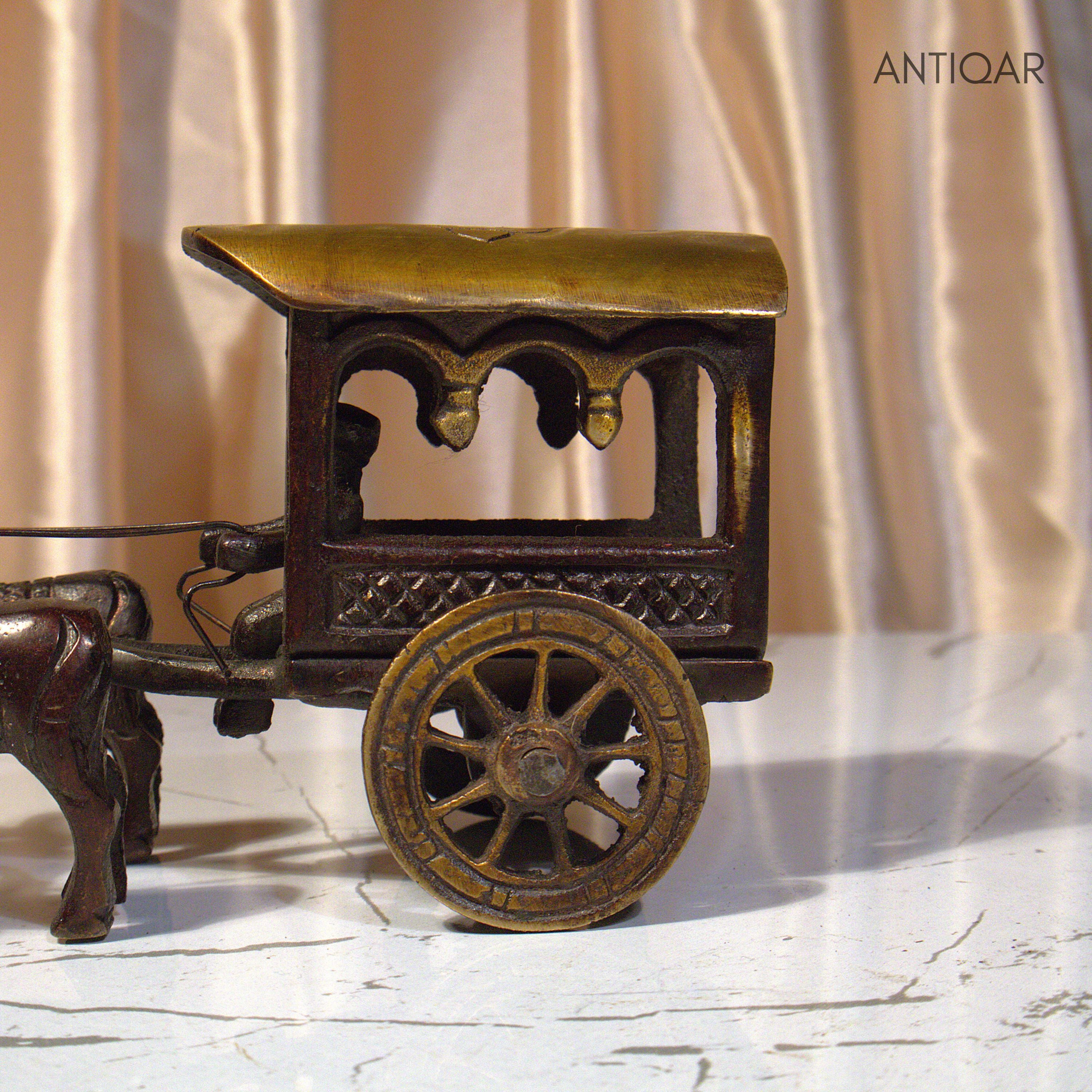 Brass Designer Roof Bullock Cart Golden Showpiece -7.5 | Antique Brown Finish | Handicraft Decorative Showpiece for Home, Table & Office Decor