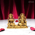Brass Ganesh Laxmi Idol - 7.5 cm | Antique Finish | Spiritual Idol for Temple & Home Decor (One Set)