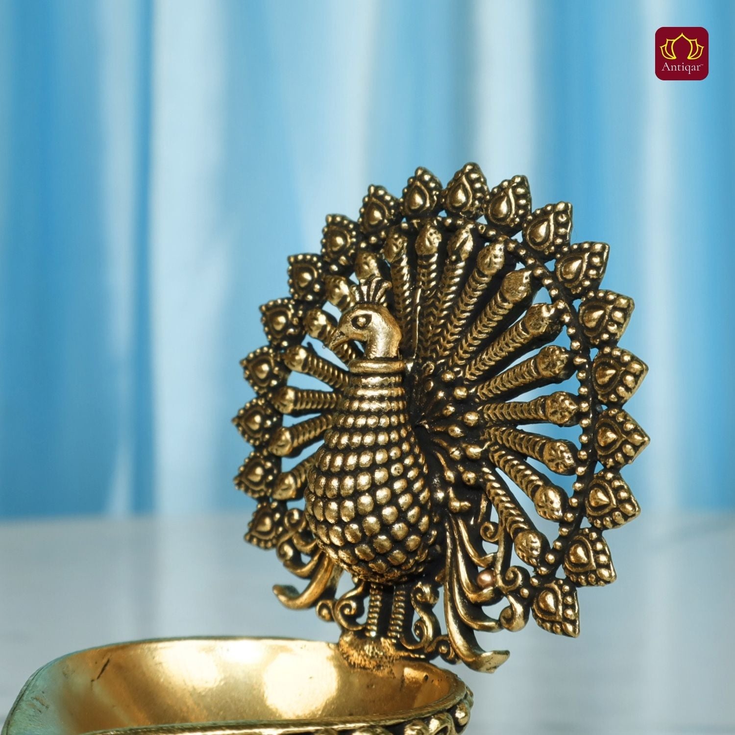 Brass Dancing Peacock on Diya - 7.5cm | Antique Finish | Spritual use for Pooja, Temple & Festival Decor