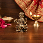Brass Miniature Saraswati Ji Idol - 3cm | Antique Finish | Spritual use for Home, Temple & Car Dashboard Decor