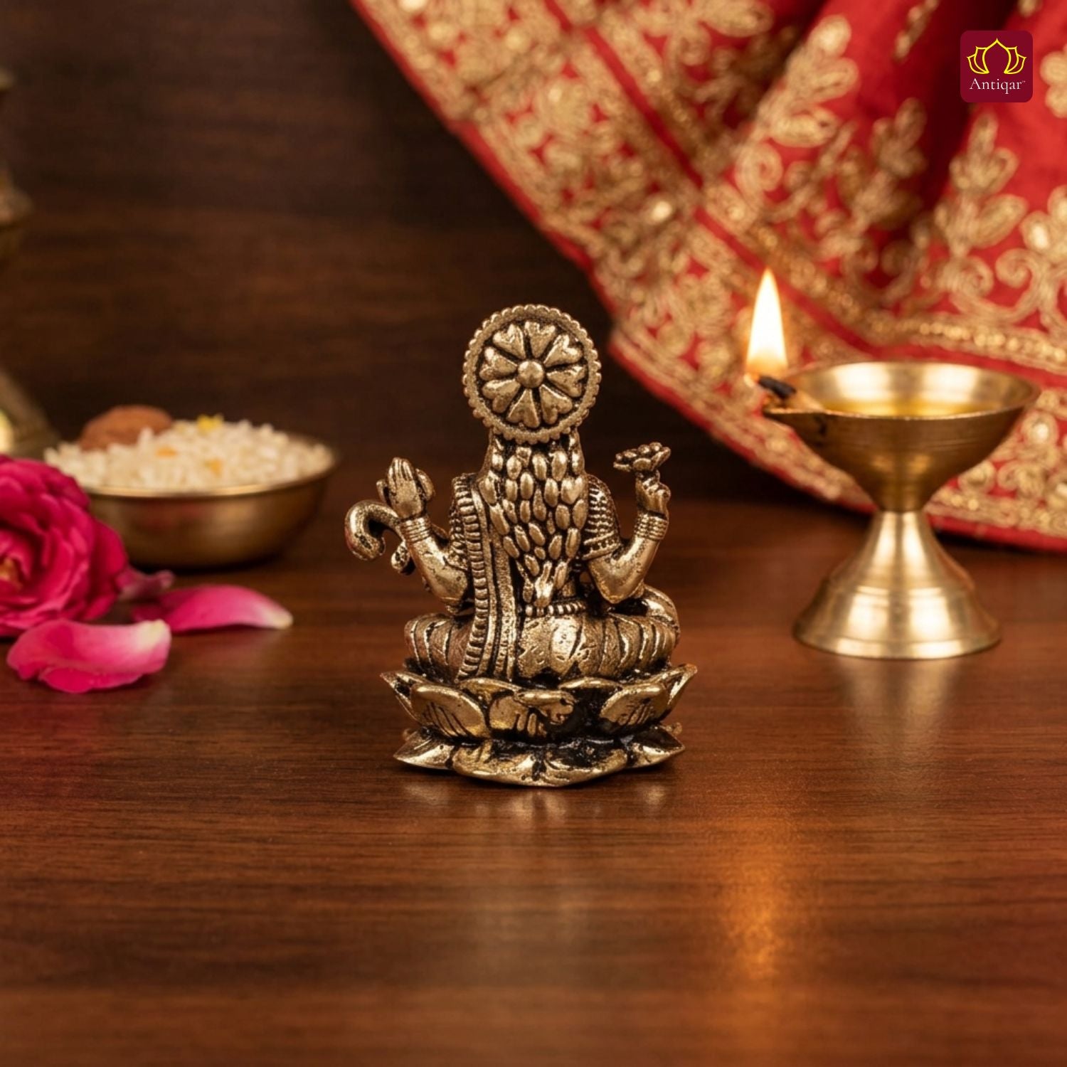 Brass Miniature Saraswati Ji Idol - 3cm | Antique Finish | Spritual use for Home, Temple & Car Dashboard Decor