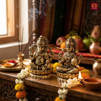 Brass Ganesh Laxmi Pair Idol -4 cm | Golden Finish | Spiritual Idol for Temple & Home Decor